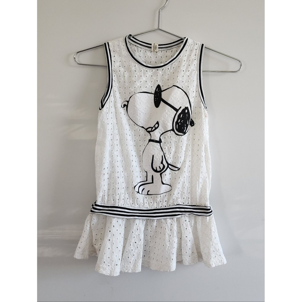 Trends2DAY Snoopy Eyelet Lace Top Kids Size 6 White Joe Cool Peplum Summer